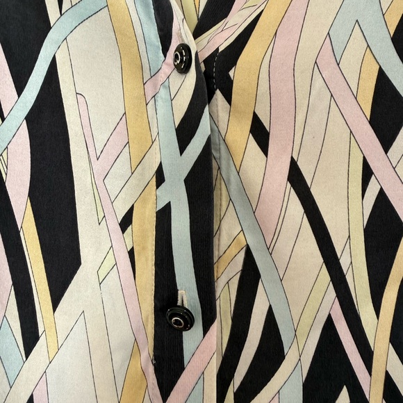 St. John abstract geometric silk blend blouse shirt - Picture 3 of 6